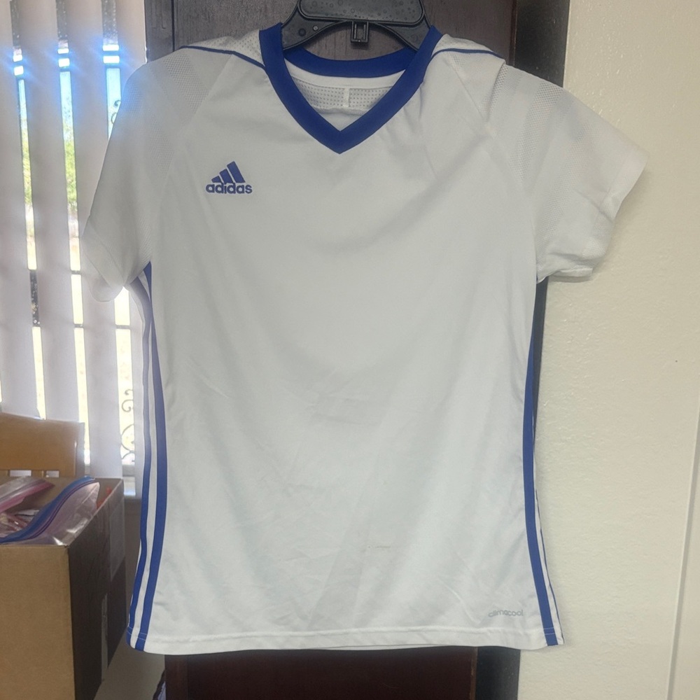 Adidas Kids White Jersey with Blue Trim